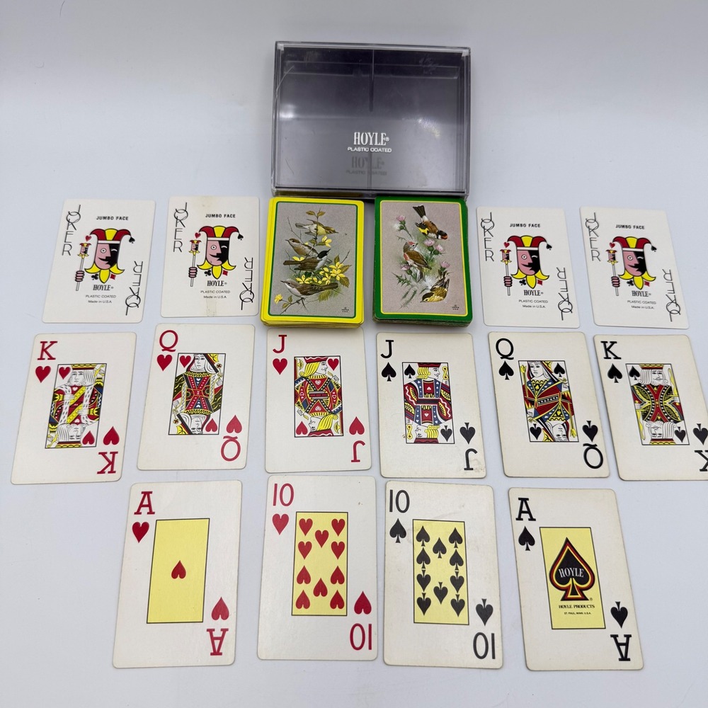 Hoyle Vintage Bird Playing Cards Double Deck Set Jumbo Face Plastic Coated USA